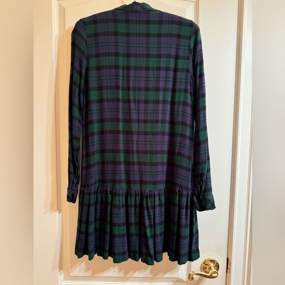 Zara Women’s Long Sleeve Plaid Style Dress In Purple Green And Black Size Medium - Picture 3 of 7